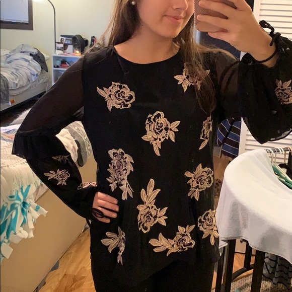 Style & Co. Tops - Black Blouse with Pink flowers